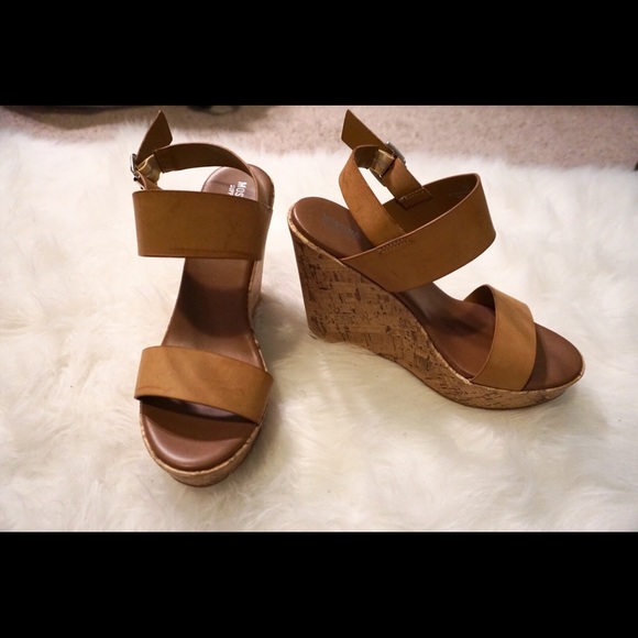 Mossimo Supply Co. Shoes - Mossimo Supply Co. Tan Leather Strap Wedges